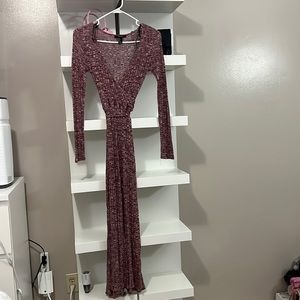 Maroon/Heather Long Sleeve Wrap Dress